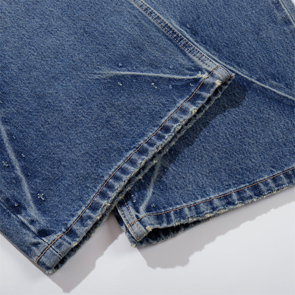 Wide-Leg Distressed Jeans with Studs & Leopard Patches — Men's American Street