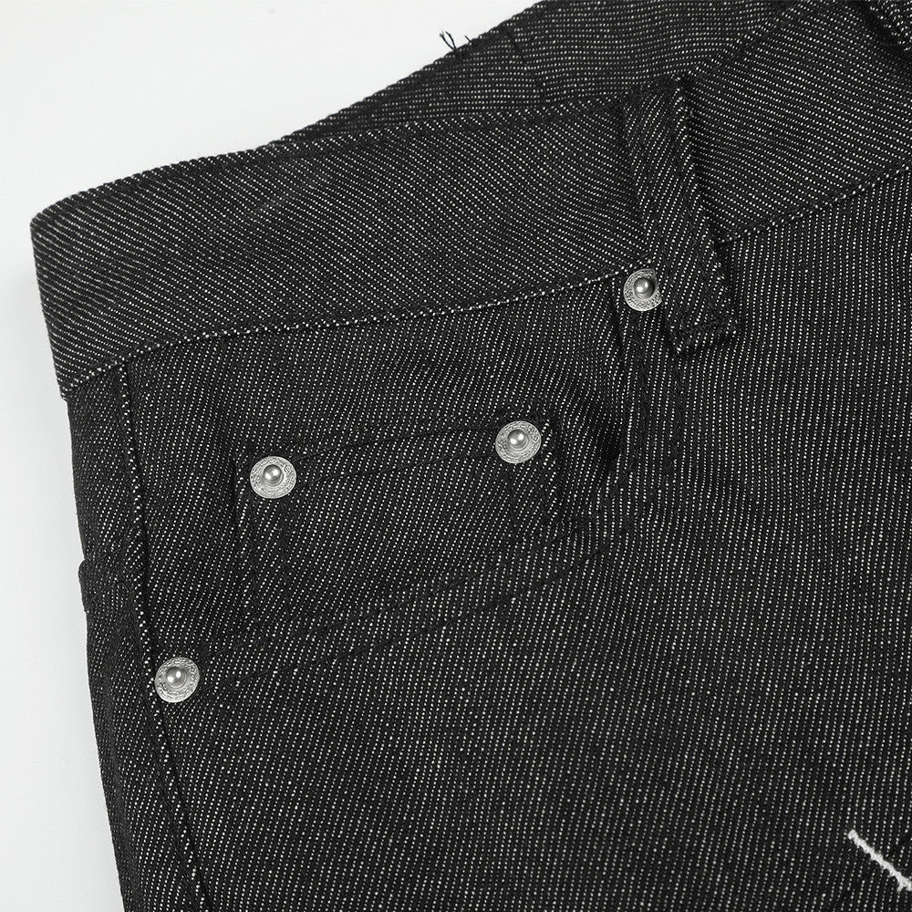 Men's Wide-Leg Jeans with Contrast Stitch Detail – Dark Wash Straight Denim