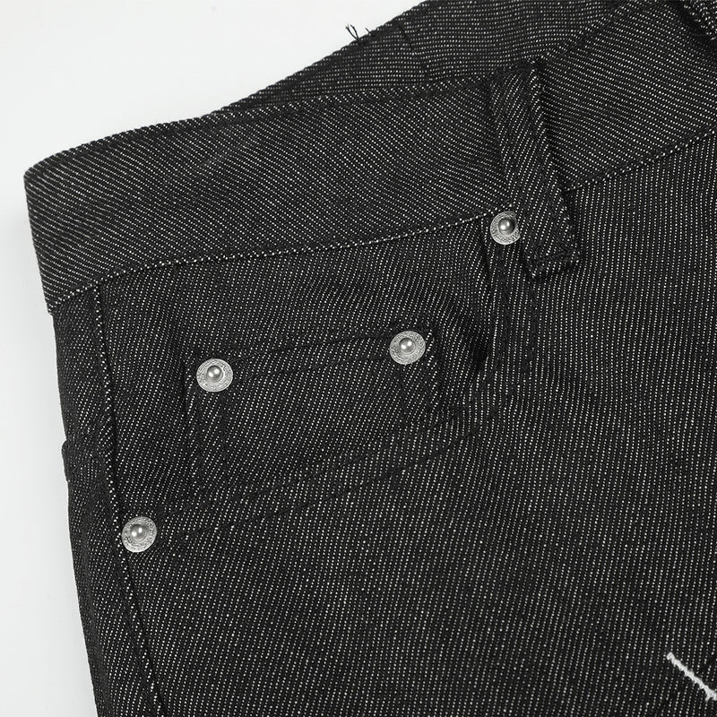 Men's Wide-Leg Jeans with Contrast Stitch Detail – Dark Wash Straight Denim