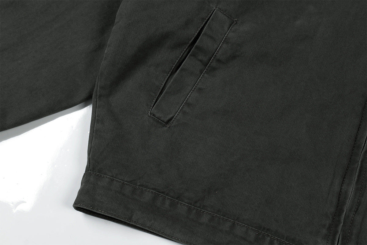 Veste Harrington boxy délavée – Col distressed vert militaire et coupe courte