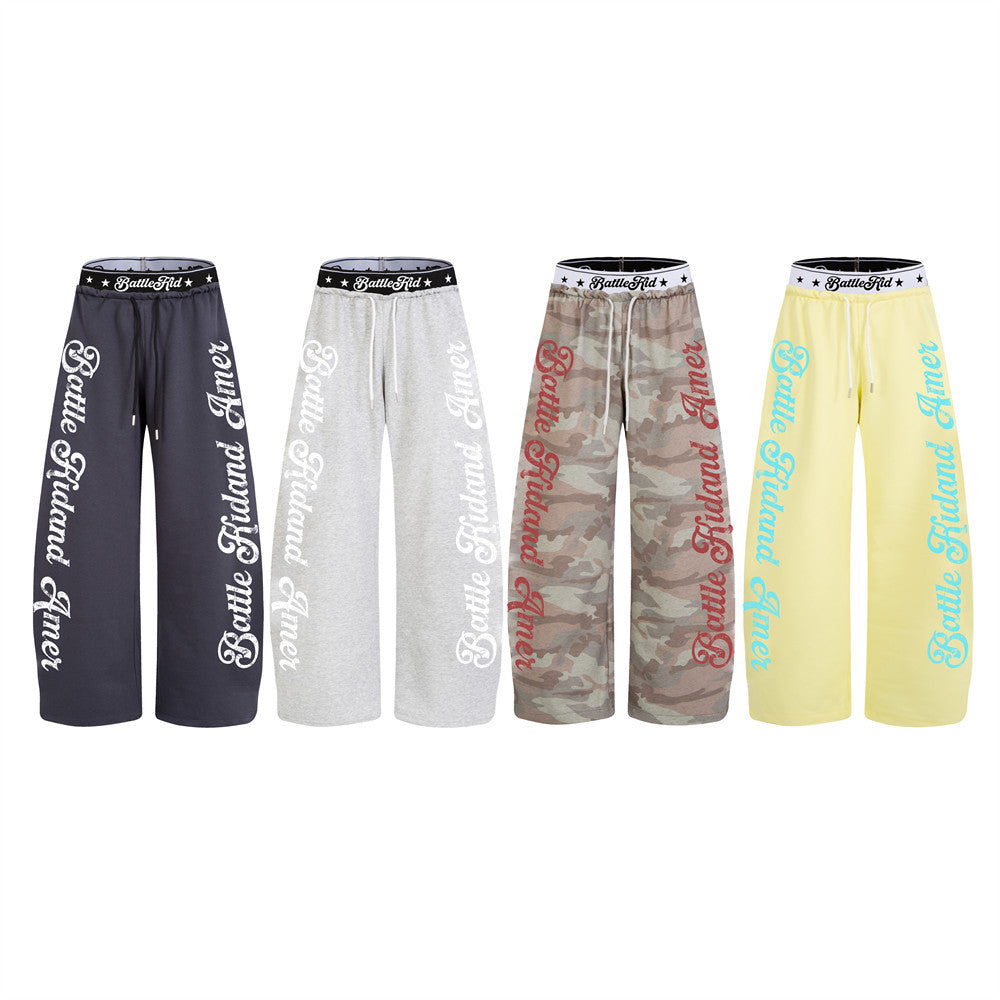 BattleKid Letter Print Wide Leg Sweatpants – Elastic Waist Streetwear Joggers