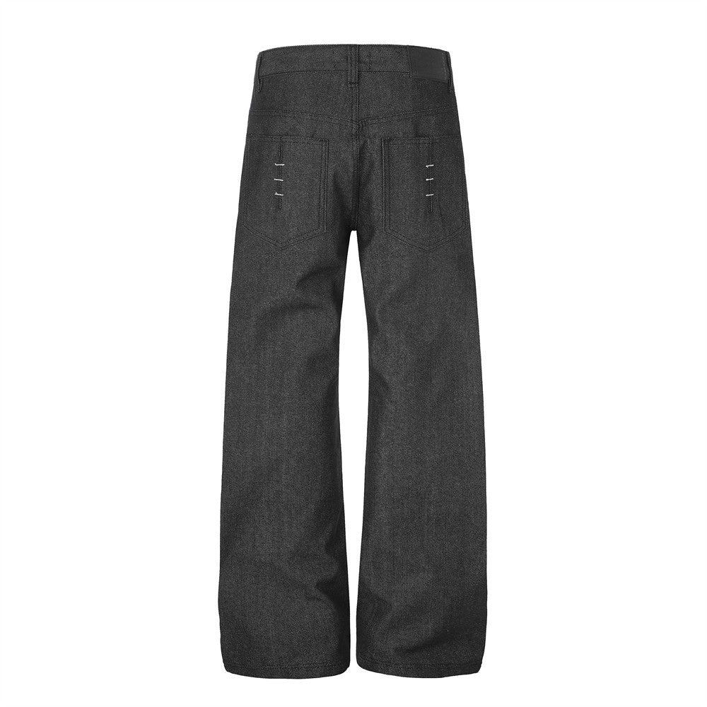 Men's Wide-Leg Jeans with Contrast Stitch Detail – Dark Wash Straight Denim