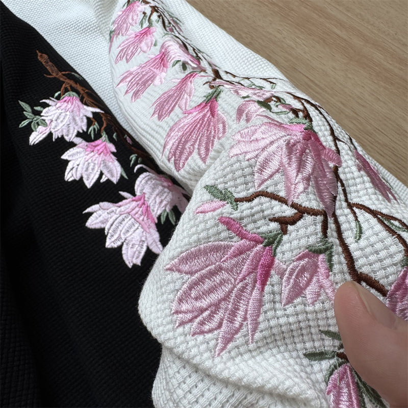 Mens Embroidered T Shirt – Floral Cherry Blossom Long Sleeve Crew Neck