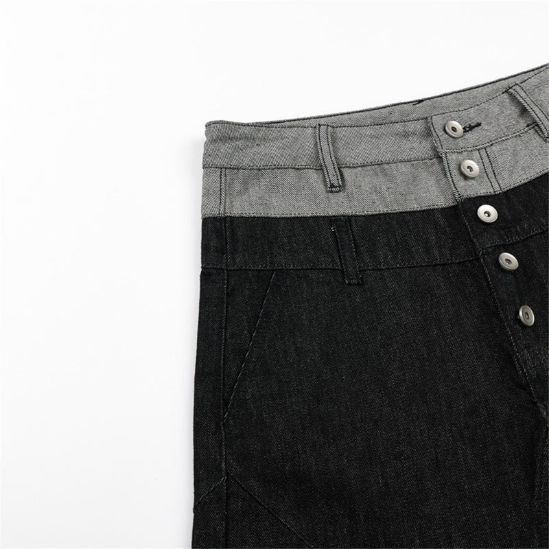 Jean homme à jambes larges – Ceinture bicolore color block et fermeture boutonnée