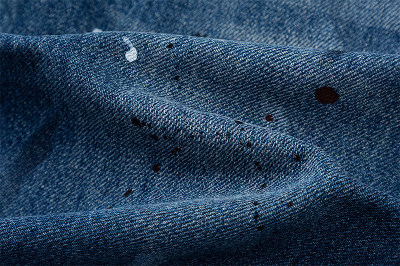 Wide-Leg Distressed Jeans with Paint Splatter & Ripped Knees – Vintage Punk