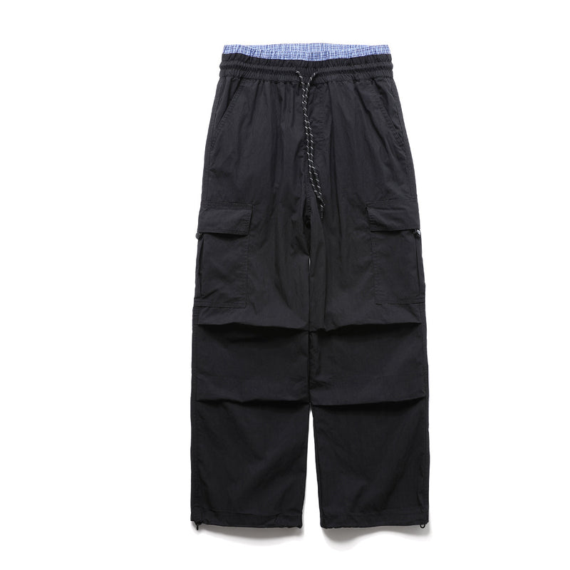 Wide-Leg Cargo Pants with Elastic Waist & Multi-Pocket Design