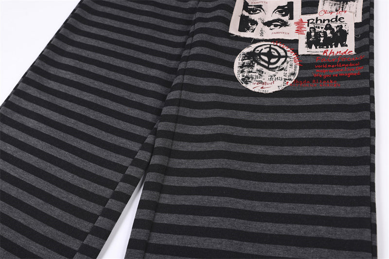 Pantalon de survêtement rayé à jambes larges – Homme, imprimé patchwork graphique punk, coupe droite décontractée