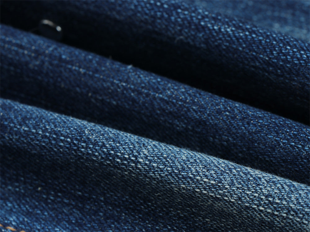 Herren-Bootcut-Jeans im Distressed-Look mit Nieten – Dunkelblauer Flare-Denim mit Karomuster