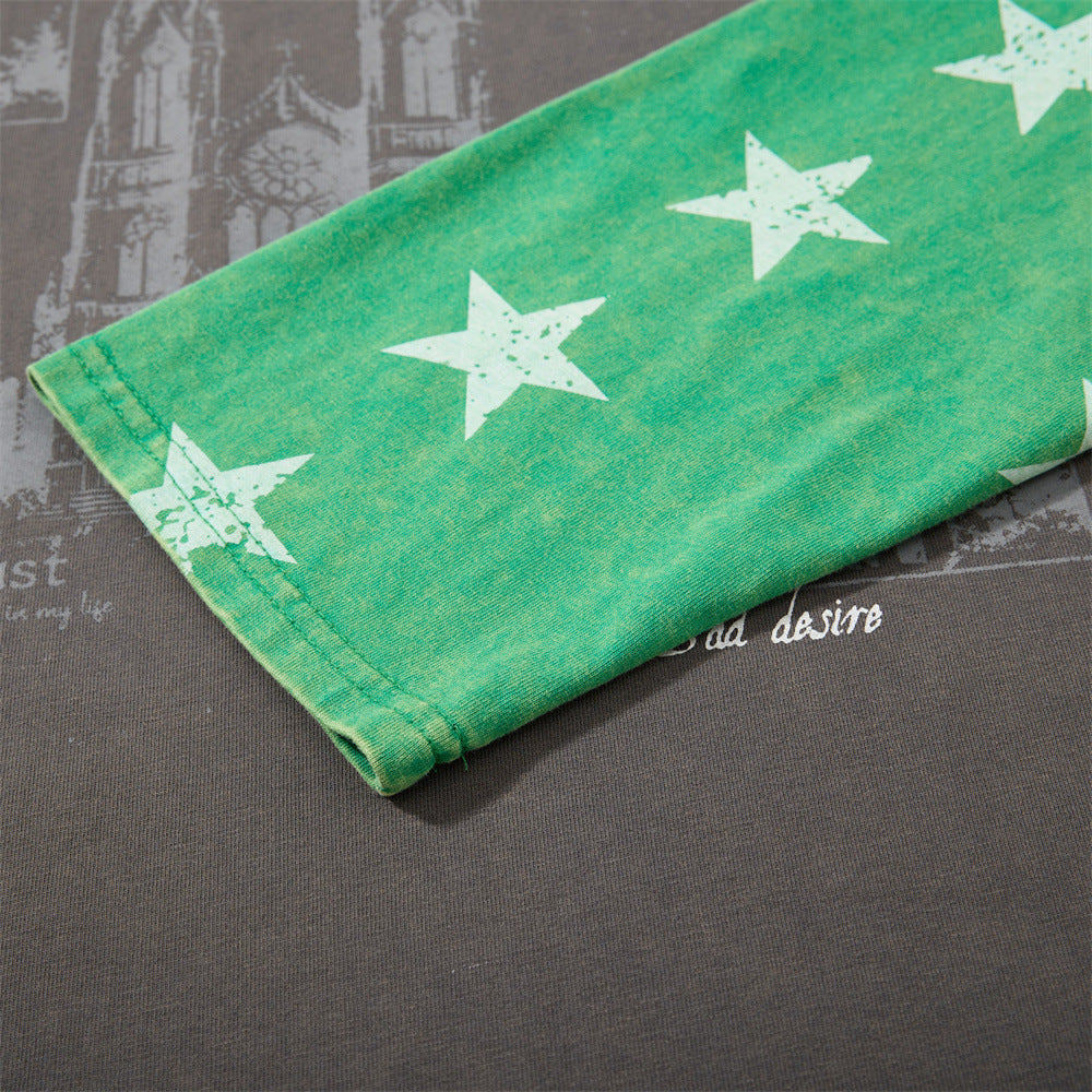 Cathedral Graphic Raglan Long Sleeve Tee with Star-Print Sleeves