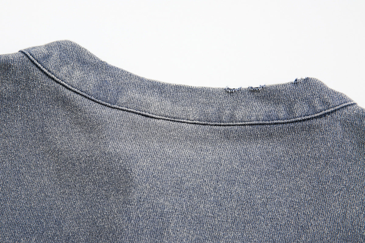 T-shirt Henley manches longues à effet superposé, à carreaux et délavé – Chemise streetwear oversize