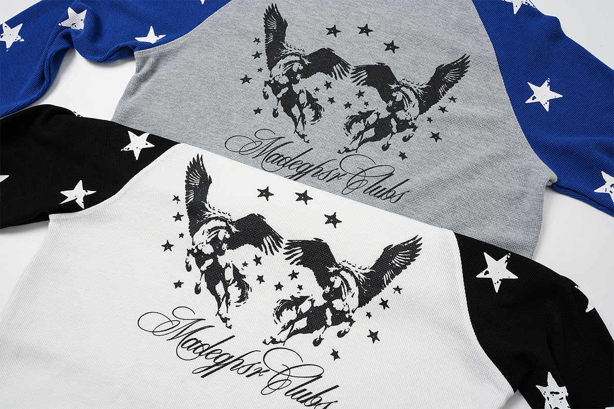 T-shirt de baseball à manches longues raglan et étoiles avec motif Pégase