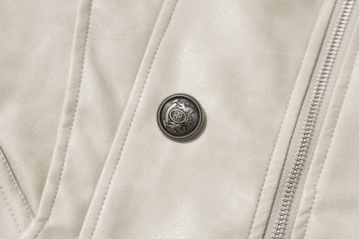 Veste matelassée en similicuir avec col en fausse fourrure et boutons croisés