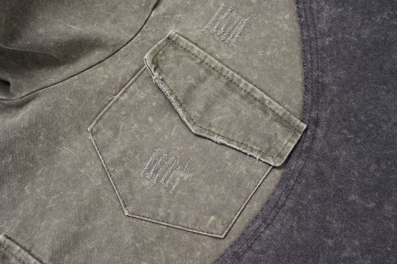 Acid Wash Colorblock Long Sleeve Sweatshirt with Cargo Pockets