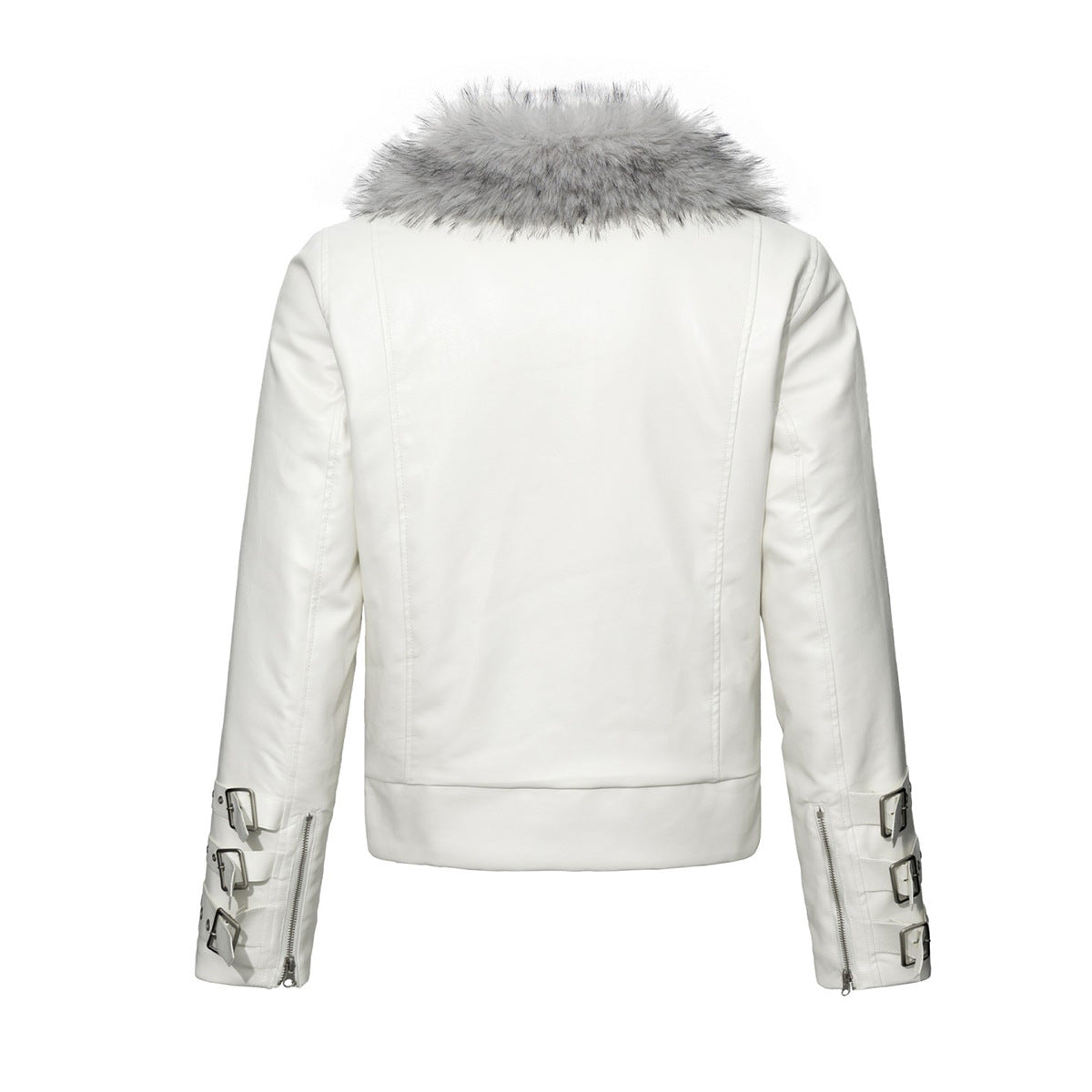 Faux Fur Collar Military Double-Button Moto Jacket – Padded PU Leather Bomber