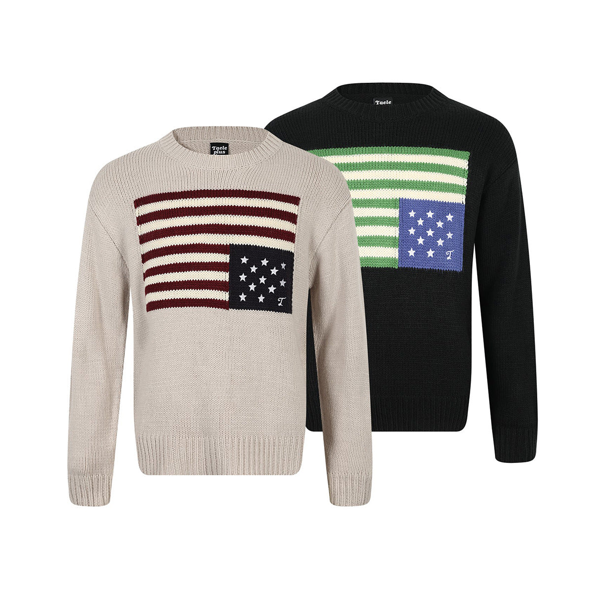 American Flag Intarsia Knit Crewneck Sweater – Retro Stars & Stripes