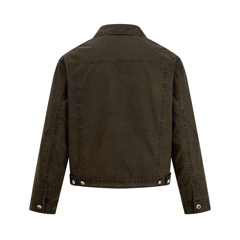 Men's Washed Denim Trucker Jacket – Vintage Workwear Style with Snap Buttons