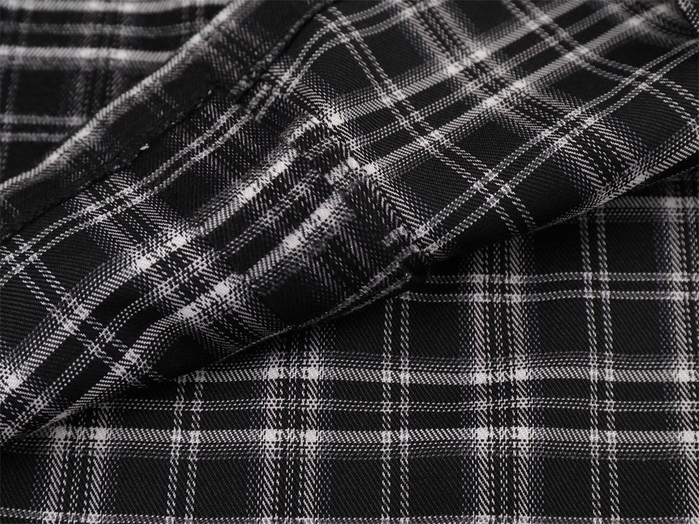 Men's Long Sleeve Plaid Shirt with Script Embroidery – Relaxed Fit