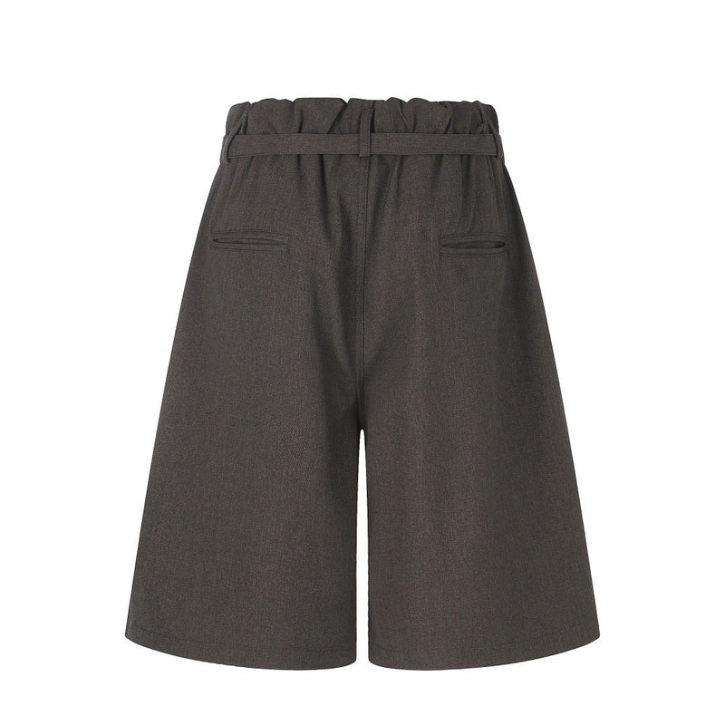 Wide-Leg Tailored Shorts with Belt – High Waist Pleated Bermuda