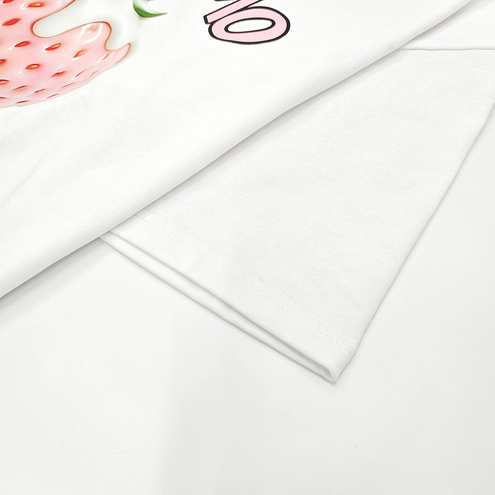 3D Strawberry Print Oversized Drop-Shoulder T-Shirt