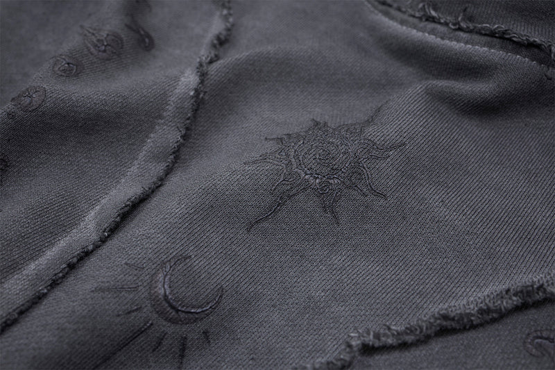 Long Sleeve Acid Wash Shirt with Celestial Print & Raw-Edge Seam Detail