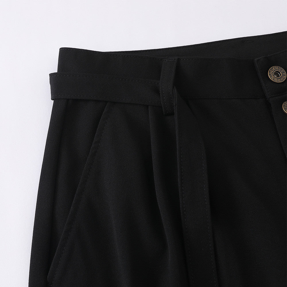 Men's Wide-Leg Dress Pants – Black Button-Fly Pleated Trousers with Belt