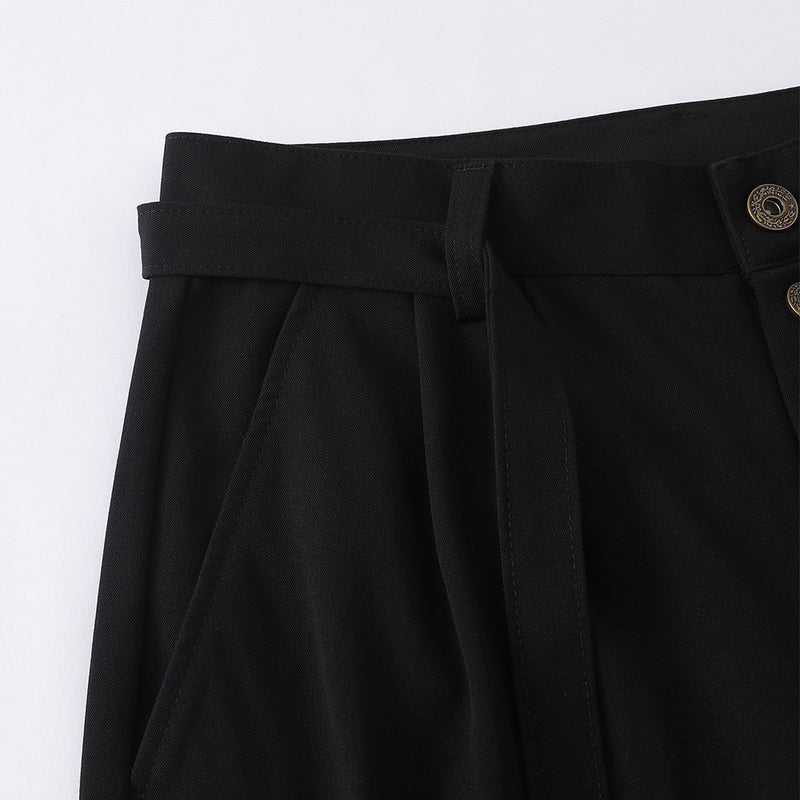Men's Wide-Leg Dress Pants – Black Button-Fly Pleated Trousers with Belt