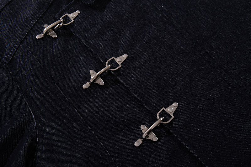 Conjunto de Cazadora Vaquera de Denim Índigo Sin Tratar y Vaqueros de Pierna Ancha con Cierres Metálicos