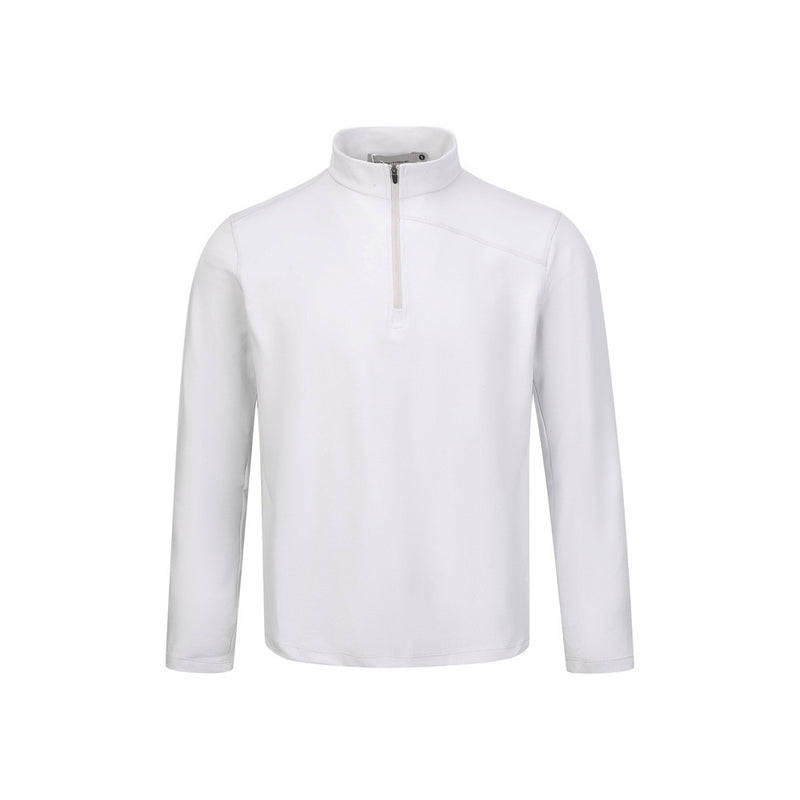 Men's quarter-zip mock neck long sleeve shirt in white, front view