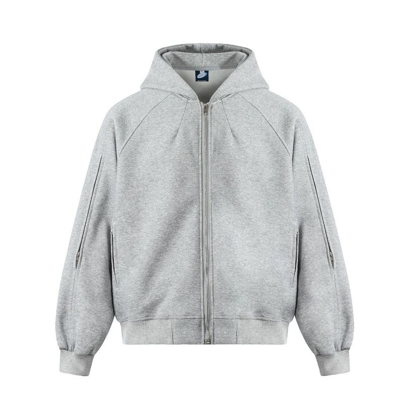 Distressed Zip Up Hoodie – Deconstructed Bomber-Style Washed Fleece Jacket
