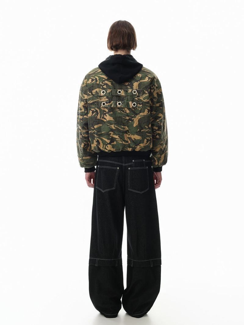 Camo Padded Bomber Jacket – Hooded MA-1 Flight Jacket with Grommet Detail
