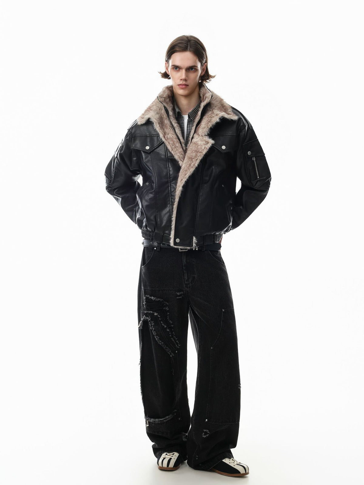 Faux Leather Fur-Lined Bomber Jacket – Cold Weather Motorcycle Jacket with