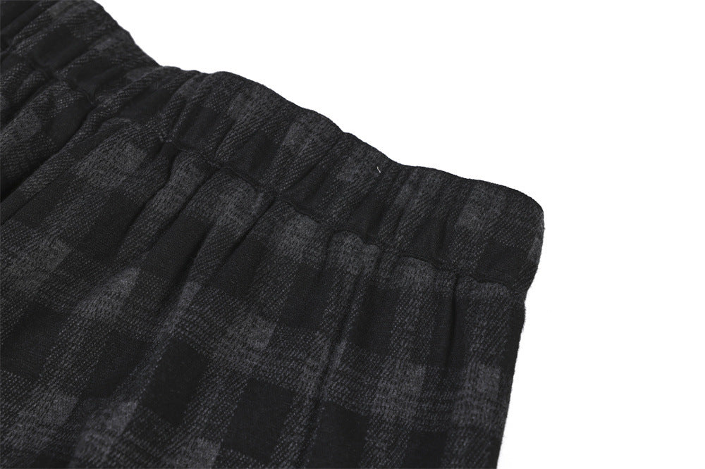 Men's Plaid Dress Pants – Wide-Leg Pleated Baggy Trousers in Black & Grey Check