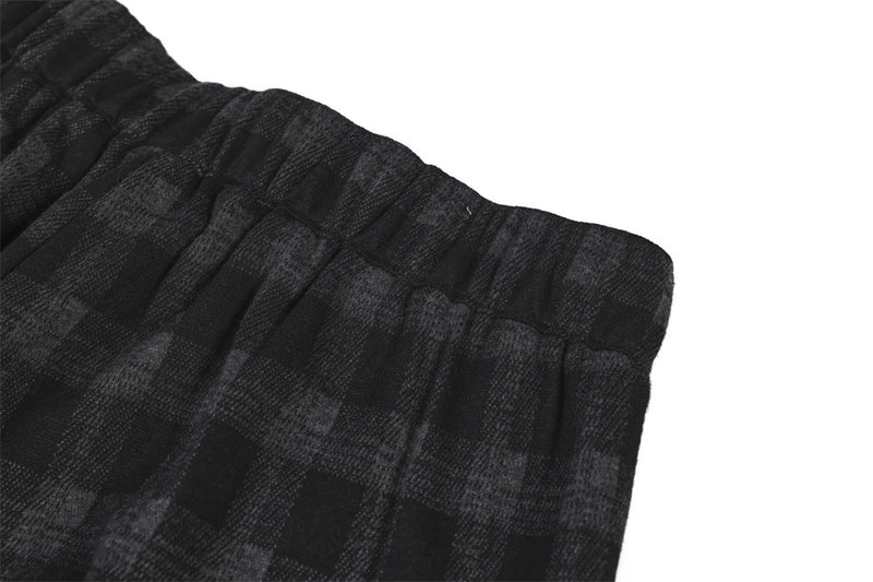Men's Plaid Dress Pants – Wide-Leg Pleated Baggy Trousers in Black & Grey Check