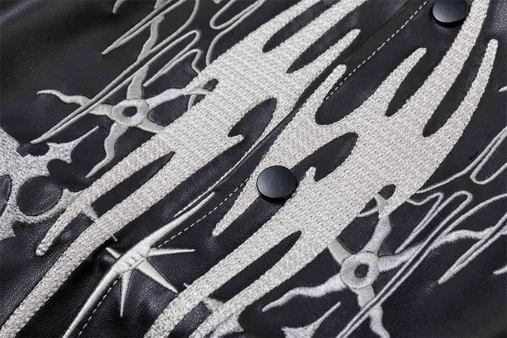 Leather Bomber Jacket Men – PU Punk Tribal Embroidery Oversized Varsity Jacket