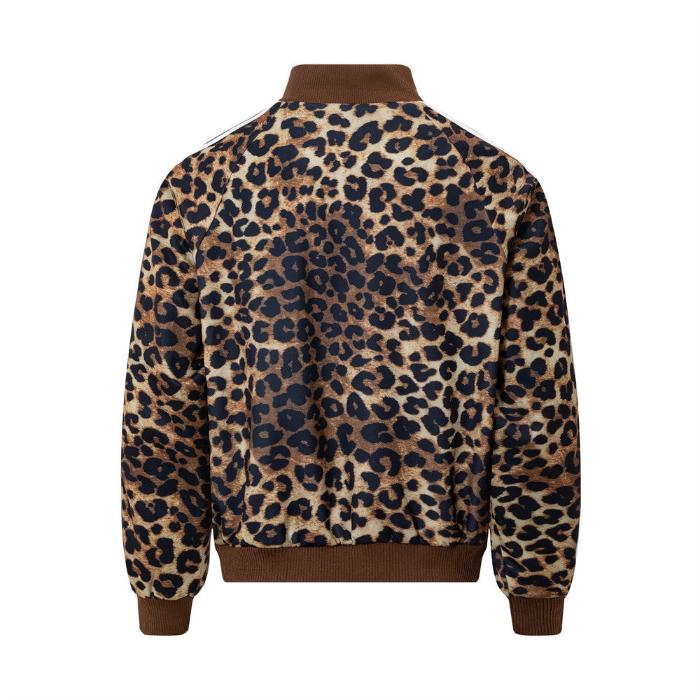 Leopard-Trackjacke – Oversized-Zip-up für Herren mit Schriftzug-Stickerei &