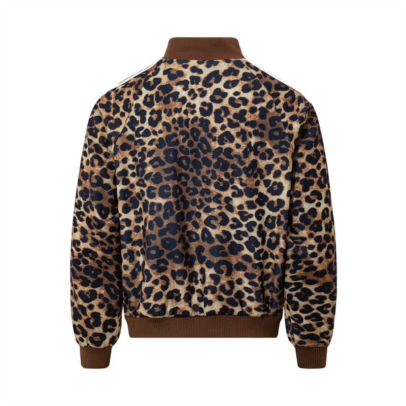 Leopard-Trackjacke – Oversized-Zip-up für Herren mit Schriftzug-Stickerei &