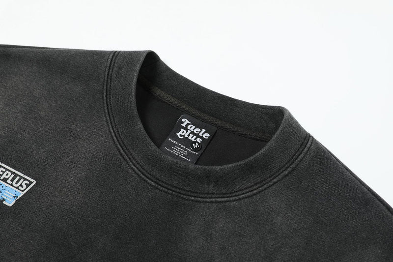Chemise homme noire délavée à manches longues – Motif racing et manches à carreaux superposées