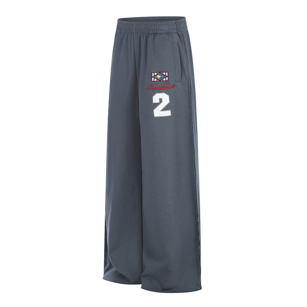 Wide-Leg Sweatpants with Embroidered Number Graphic