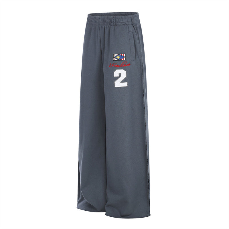 Wide-Leg Sweatpants with Embroidered Number Graphic