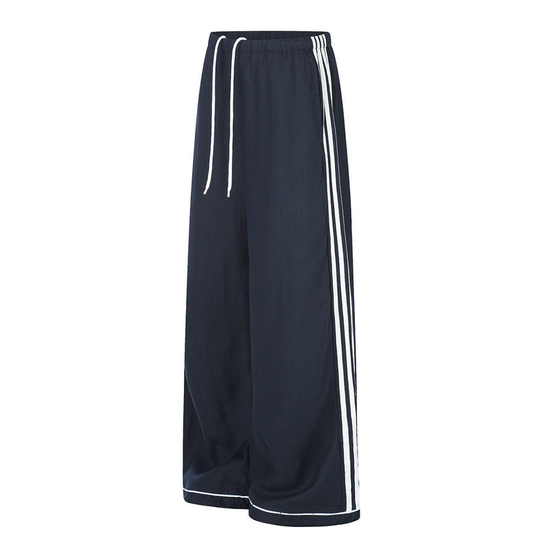 Wide-Leg Track Pants with Side Stripes & Drawstring Waist