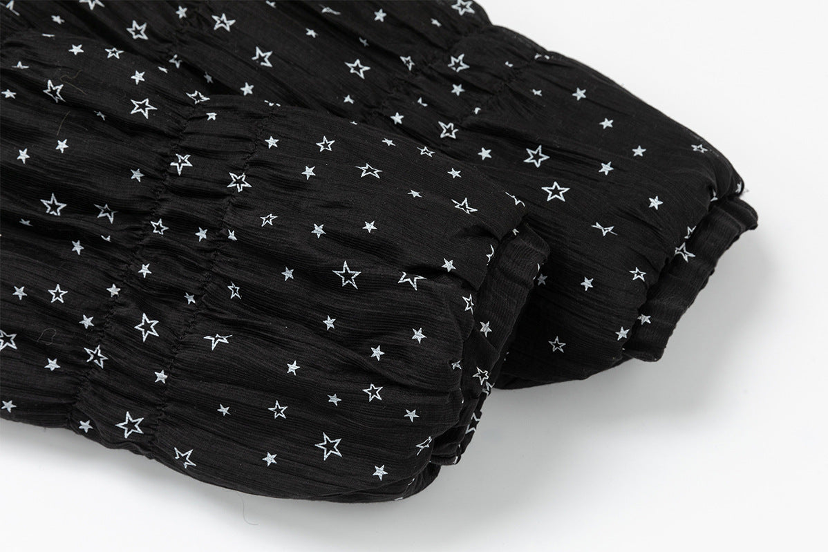 Puffer Jacket with Hood — Star Print Fur-Trim Hooded Cotton-Padded Jacket