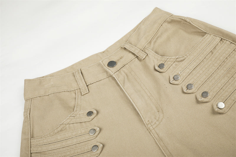 Men's Wide-Leg Barrel Pants with Decorative Button Detail