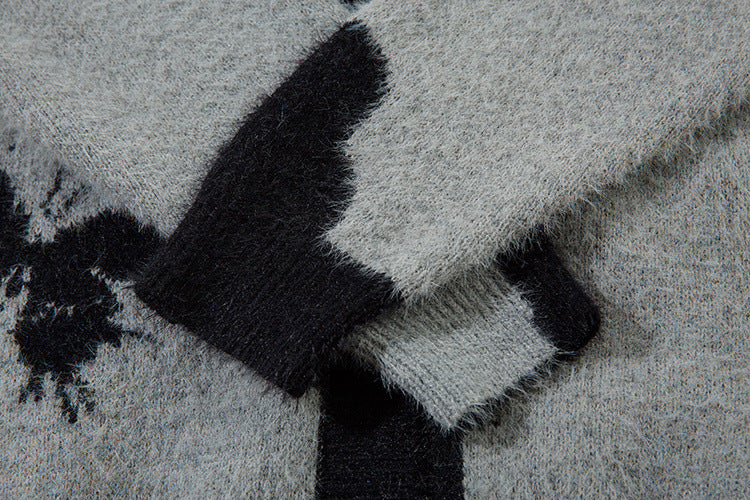 Gilet cardigan en maille jacquard papillon – Col V oversize, maille couple