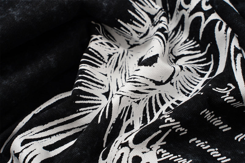 Gothic Graphic Long Sleeve Shirt – Oversized Religious Print, Zip Neckline
