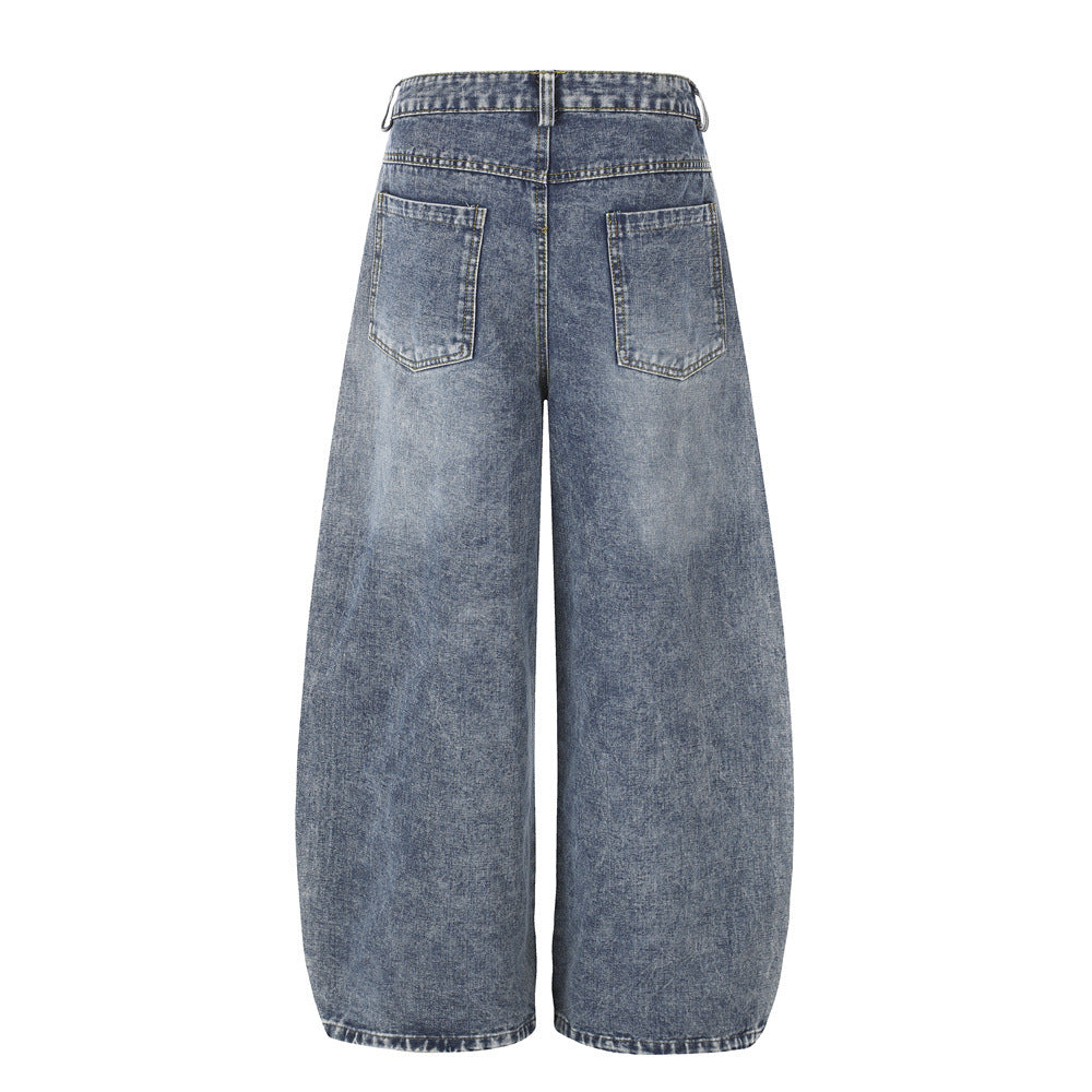 Baggy-Jeans für Herren in Schwarz – Sternprint & Wide-Leg-Denim mit drei Streifen