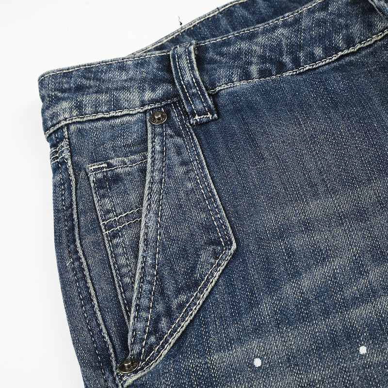 Punk Washed Distressed Flare Jeans – Men's Wide-Leg Denim with Paint Splatter &