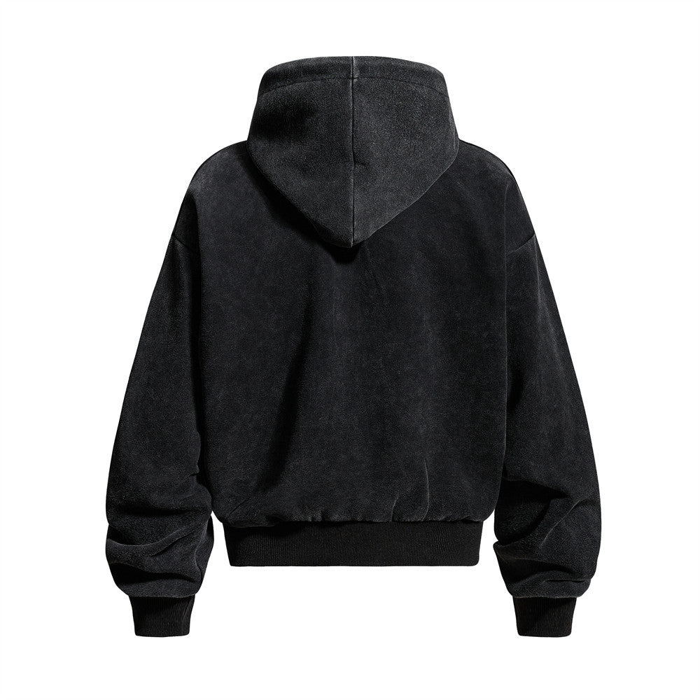 Punk Vintage Graphic Zip-Up Hoodie – Oversized Distressed Print Fleece