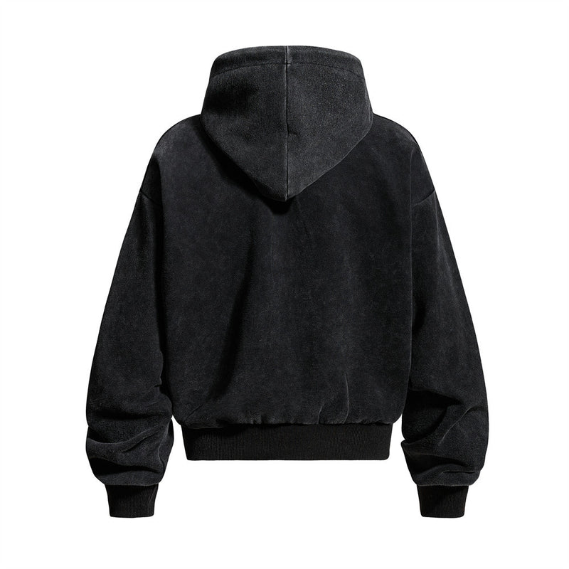 Punk Vintage Graphic Zip-Up Hoodie – Oversized Distressed Print Fleece
