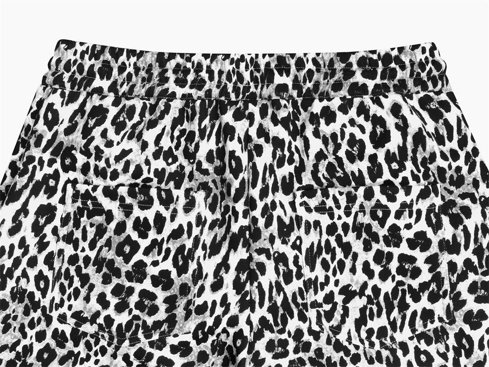 Pantalon de survêtement homme à jambes larges, imprimé léopard – Coupe décontractée avec cordon
