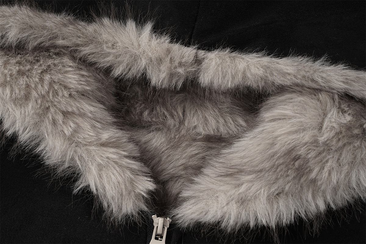 Bomber en suédine avec capuche en fausse fourrure – Manteau d’hiver oversize